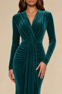 Charlotte V-Neck Ruched Velvet Bridesmaid Gown