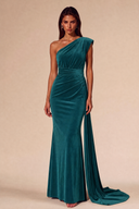 Amara Ruched One-Shoulder Velvet Bridesmaid Dress