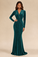 Charlotte V-Neck Ruched Velvet Bridesmaid Gown