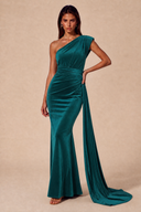 Amara Ruched One-Shoulder Velvet Bridesmaid Dress
