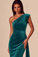 Amara Ruched One-Shoulder Velvet Bridesmaid Dress