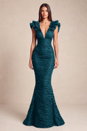 Cleopatra Deep V-Neck Ruched Mermaid Evening Gowns