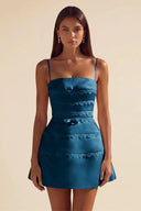Ivy Satin Tiered Lace Mini Dress