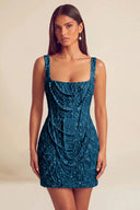Valeria Square Neck Beaded Lace Mini Dress