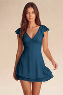 Valeria Lace Trim Flutter Sleeve Mini Dress
