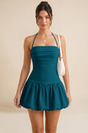Hattie Halter Ruched Bubble Hem Mini Dress