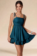 Valeria Tie Spaghetti Strap Tiered Mini Dress