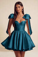 Isolde Satin Bow Corset Flared Mini Dress