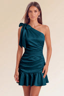 Eve One-Shoulder Bow Satin Mini Dress
