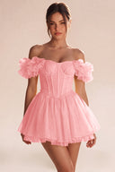 Melody Off Shoulder Ruffle Tulle Mini Dress