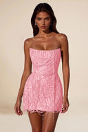 Aurora Beaded Fringe Strapless Corset Mini Party Dress