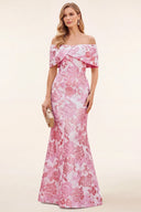 Lucinda Off Shoulder Jacquard Mother of the Bride Gown