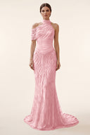 Lucinda High‑Neck Beaded Mermaid Gown