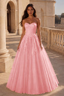 Liora Glitter Tulle Strapless Prom Gown