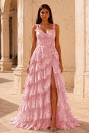 Valeria Lace Tiered Corset Prom Gown