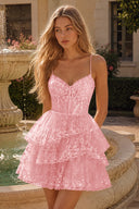 Seraphina Lace Tiered Ruffle Homecoming Dress