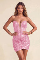 Sloan Strapless Sequin Fringe Mini Bodycon Party Dress