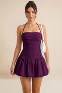 Hattie Halter Ruched Bubble Hem Mini Dress