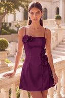 Clara 3D Floral Spaghetti Strap Satin Mini Dress