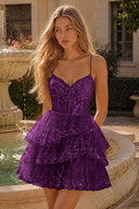 Seraphina Lace Tiered Ruffle Homecoming Dress