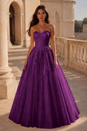 Liora Glitter Tulle Strapless Prom Gown