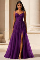 Elowen Lace Tulle Slit Prom Gown