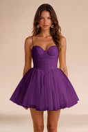 Seraphina Spaghetti Strap Ruched Tulle Mini Dress