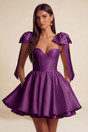 Isolde Satin Bow Corset Flared Mini Dress