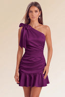 Eve One-Shoulder Bow Satin Mini Dress