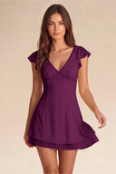 Valeria Lace Trim Flutter Sleeve Mini Dress