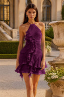 Calista Halter Pleated Ruffle Mini Dress