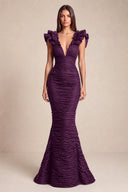 Cleopatra Deep V-Neck Ruched Mermaid Evening Gowns