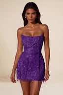 Aurora Beaded Fringe Strapless Corset Mini Party Dress
