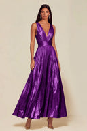 Athena Metallic Pleated Open Back Evening Maxi Dress