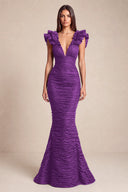 Cleopatra Deep V-Neck Ruched Mermaid Evening Gowns