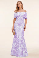 Lucinda Off Shoulder Jacquard Mother of the Bride Gown