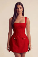 Thea Tweed Corset Square Neck Mini Party Dress