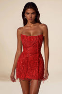 Aurora Beaded Fringe Strapless Corset Mini Party Dress