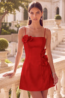 Clara 3D Floral Spaghetti Strap Satin Mini Dress