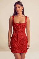 Valeria Square Neck Beaded Lace Mini Dress