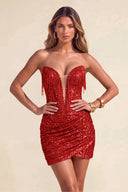 Sloan Strapless Sequin Fringe Mini Bodycon Party Dress