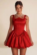 Marigold Satin Bow Strap Corset Mini Party Dress