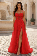 Rosalind Spaghetti Strap Floral Tulle Prom Gown