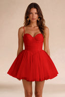 Seraphina Spaghetti Strap Ruched Tulle Mini Dress