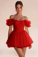 Melody Off Shoulder Ruffle Tulle Mini Dress