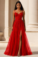 Elowen Lace Tulle Slit Prom Gown