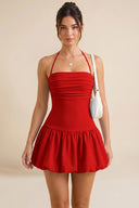 Hattie Halter Ruched Bubble Hem Mini Dress