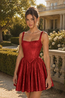 Elowen Glitter Square Neck Homecoming Mini Dress