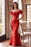 Valeria Metallic Floral Brocade Mother of the Bride Dress