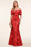 Lucinda Off Shoulder Jacquard Mother of the Bride Gown